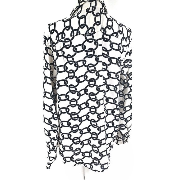 LARSEN GRAY LS Crepe Chiffon Button Front Chain Print Blouse Top L - Picture 4 of 5